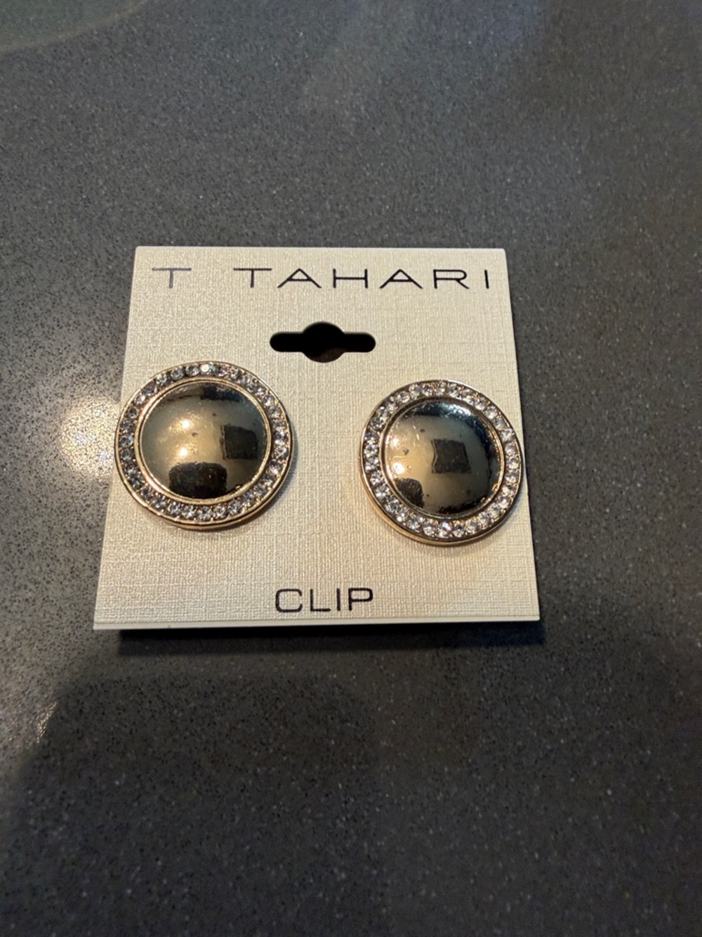 T Tahari Gold-Tone Clip Earrings Rhinestone Border